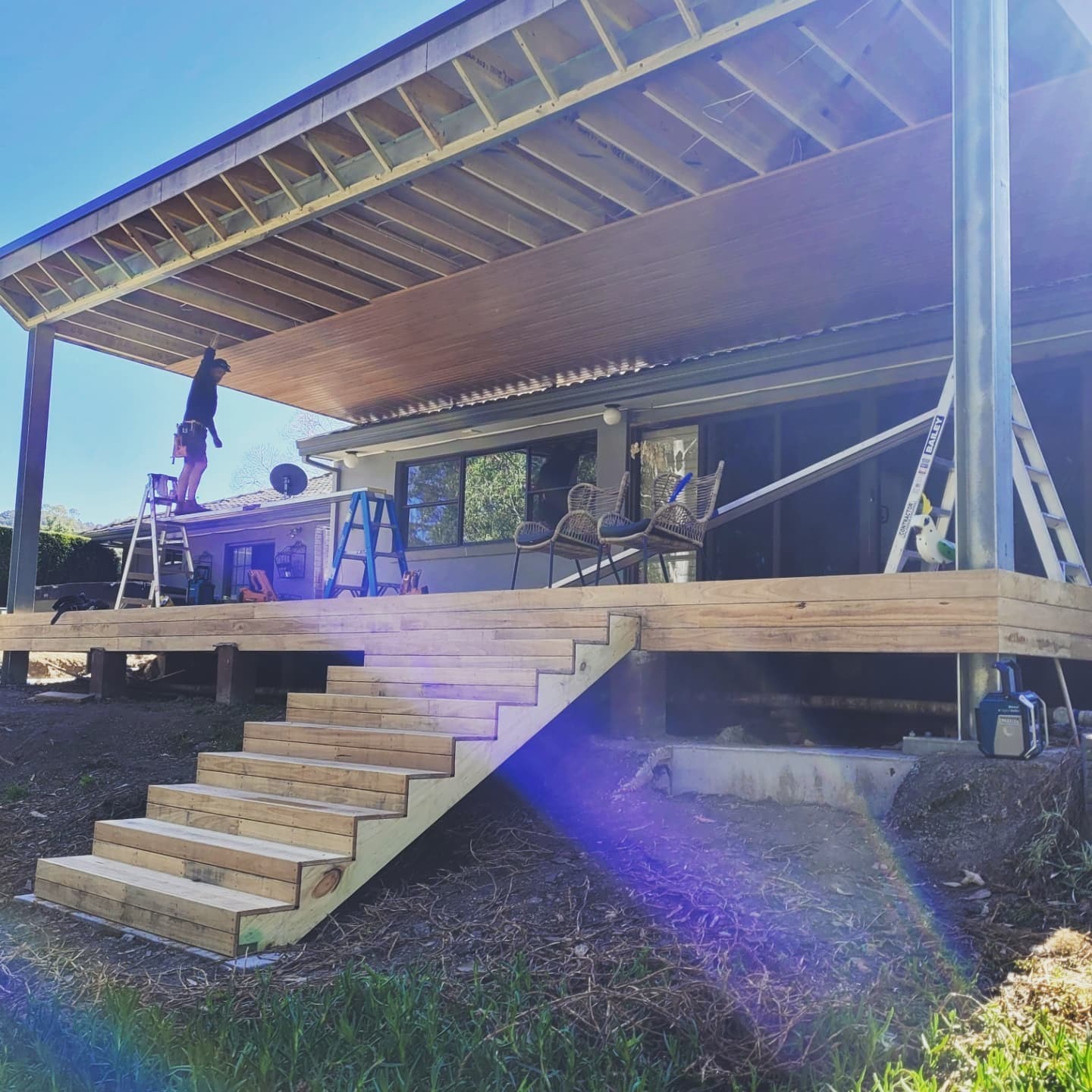 Deck restoration — Blackbutt decking, Paulownia ceiling