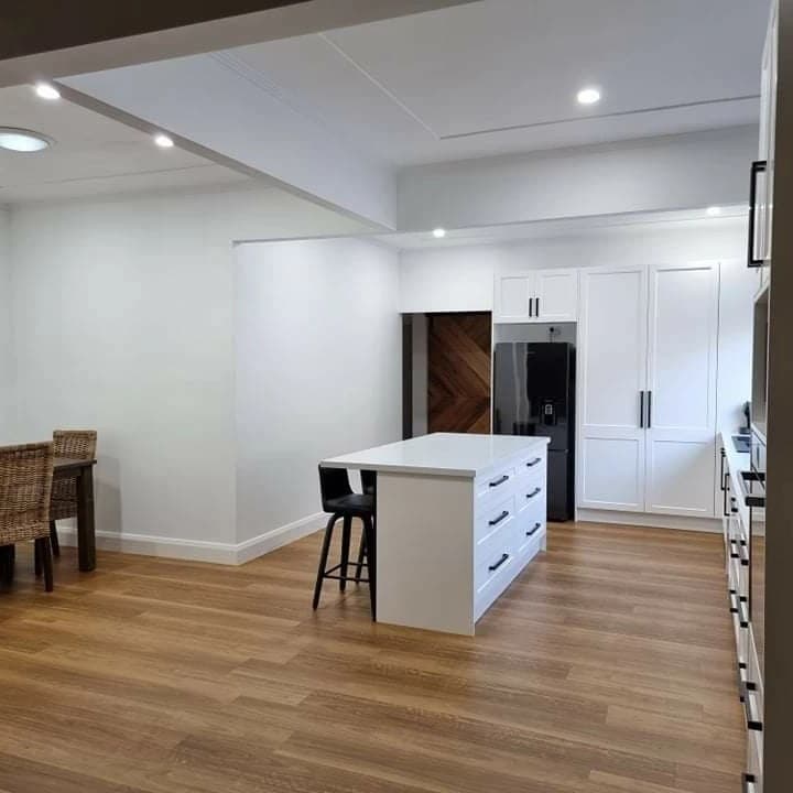 Kitchen renovation with a structural wall removed