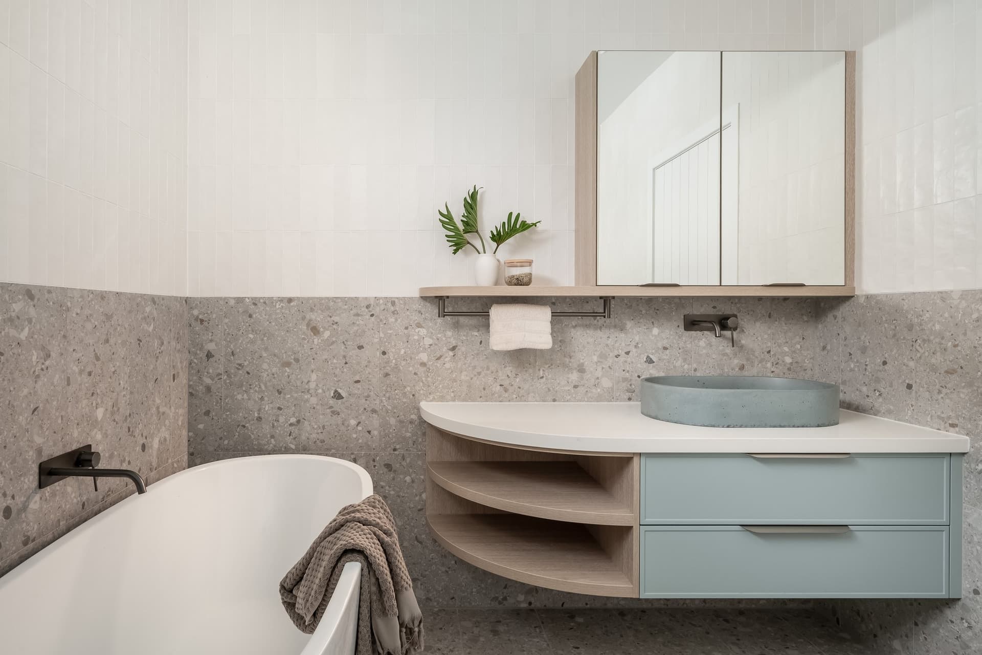 Second bathroom in blue with a terrazzo floor, Adamstown